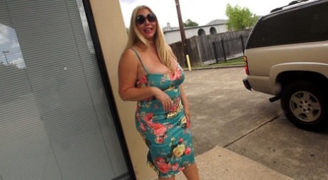 Big titted blonde BBW Karen Fisher sucks and fucks in publicly parked vehicle