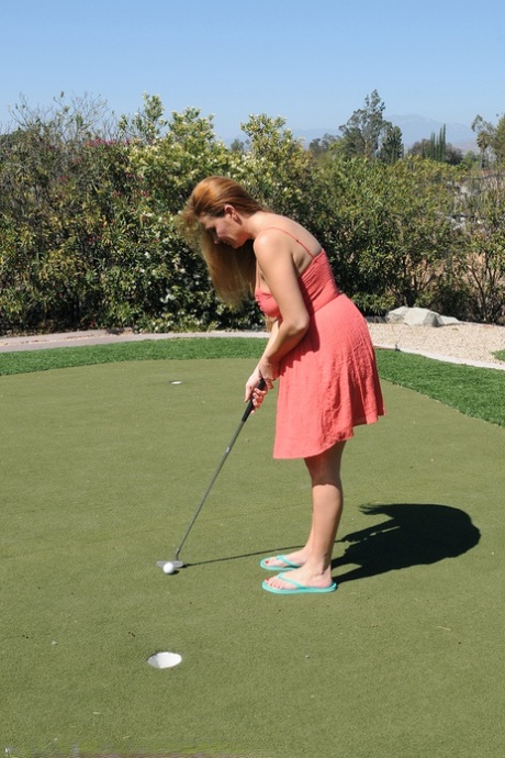 Big boobed MILF Elexis Monroe rubs her hairy muff at the golf court