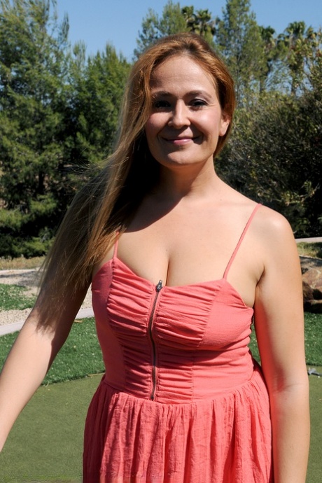 Big boobed MILF Elexis Monroe rubs her hairy muff at the golf court