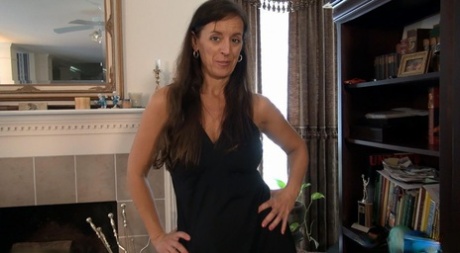 Older Latina lady Rose masturbates with sex toys in ankle strap heels