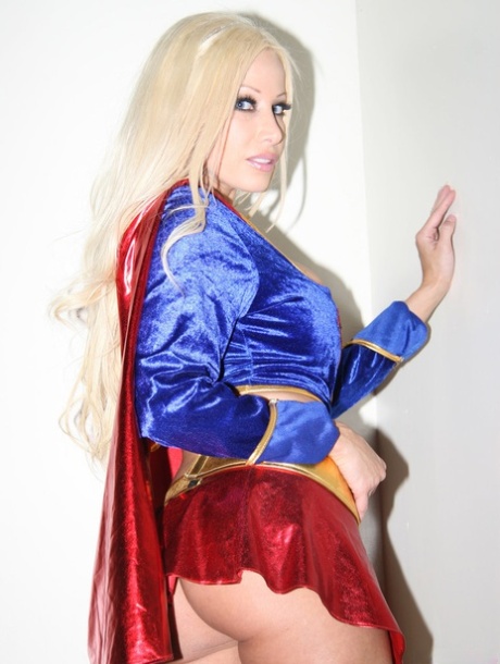 Hot blonde Gina Lynn looses her big tits and snatch from cosplay attire
