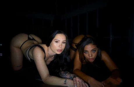 Mia Moore & Zerella Skies tongue kiss in front of a hunky black man