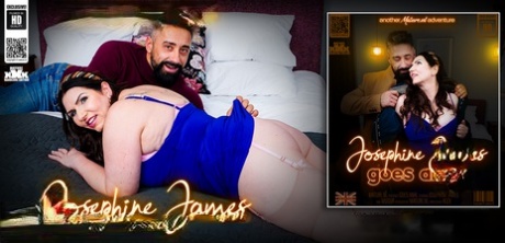 Middle-aged BBW Josephine James receives an open mouth cumshot after a fuck