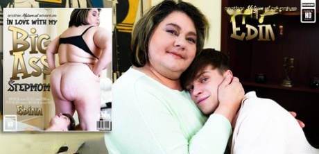 Fat cougar with huge breasts Edina has sex with a skinny lad