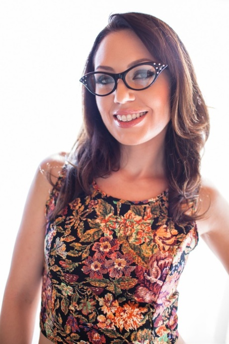 Horny female Sarah Shevon in glasses & silk stockings bends over & spreads ass