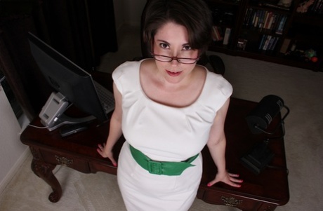 Nerdy mom Sadie Jones is quick to get naked and spread MILF vagina