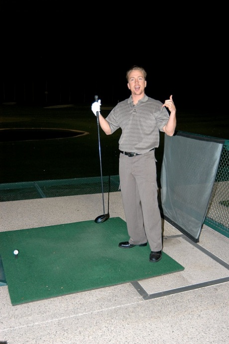 Dirty golf player Kelly Madison blows stiff prick after a golf match