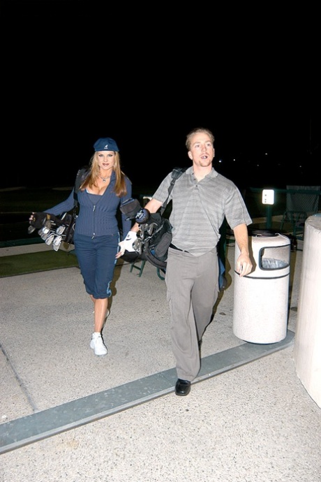 Dirty golf player Kelly Madison blows stiff prick after a golf match