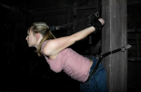 Blonde pornstar Grae gets her big tits exposed, gets bound and punished