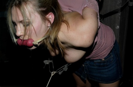 Blonde pornstar Grae gets her big tits exposed, gets bound and punished