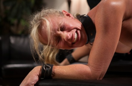 Submissive MILF Simone Sonay gets caned and brutally toyed in rope bondage