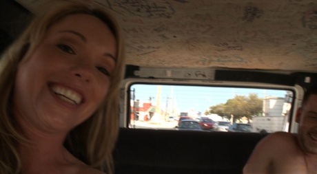 Naughty MILF Trisha Uptown has wild groupsex with young couples in a van