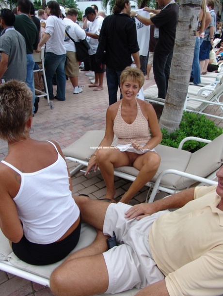 Mature Tracy Lick flashes her pussy in a public upskirt & masturbates at home