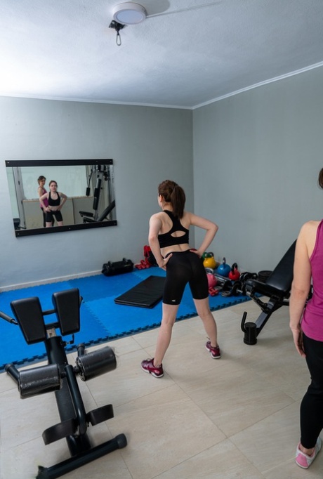 Old & young lesbians Maya & Roxane strip & have oral sex at the gym