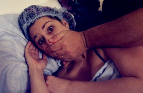 MILF with big boobs gets bound, ball-gagged and groped by her master
