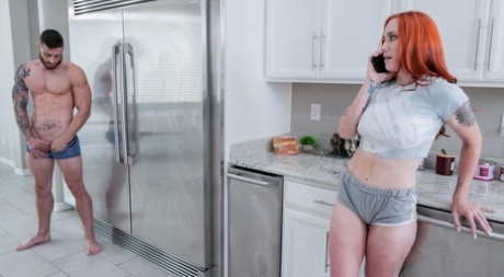 Redheaded mom Nova Sky gives her stepson a BJ, titjob & rides his dick in POV