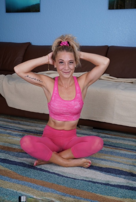 Skinny babe Ally Wild spreads and fingers her shaved pussy while stripping