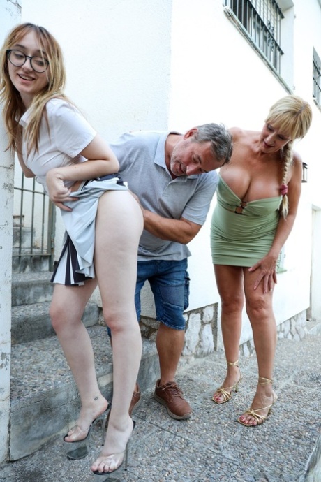 Slutty teen Eme Jota enjoys hardcore sex in a threesome with an old couple