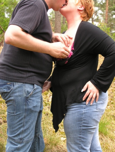 Chubby mature with huge boobs Sanne gets rammed in the middle of woods
